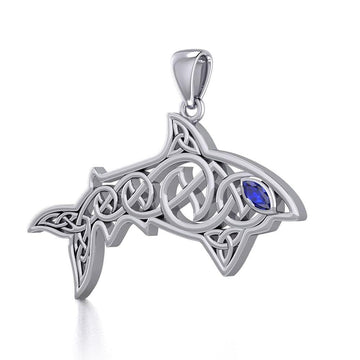 Celtic Knotwork Shark Silver Pendant with Gemstone TPD5706 - Jewelry